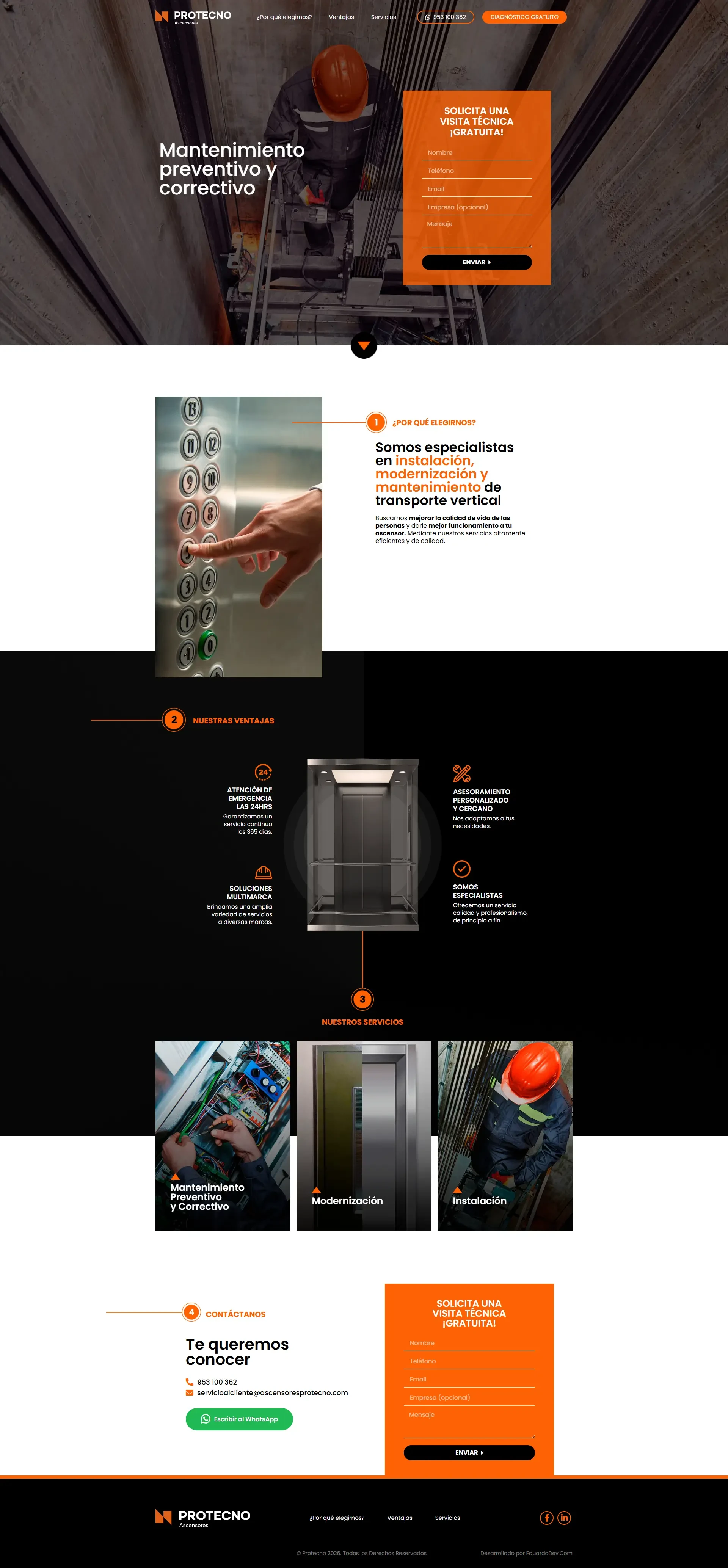 Captura de pantalla del proyecto Ascensores Protecno